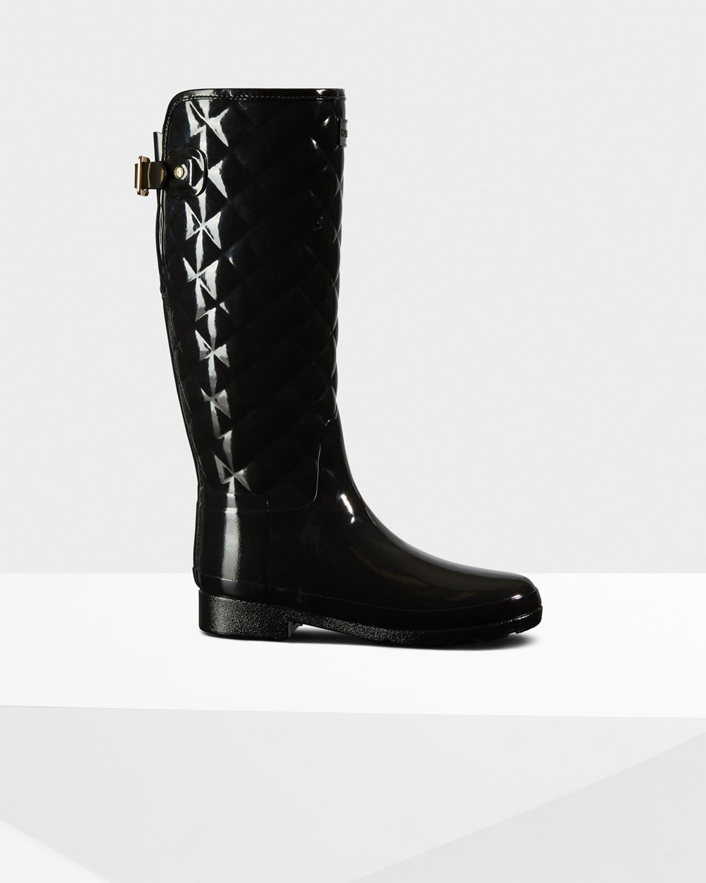 Hunter Mujer Refined Slim Fit Adjustable Quilted - Botas de Lluvia Negras - 956-IWDPZR